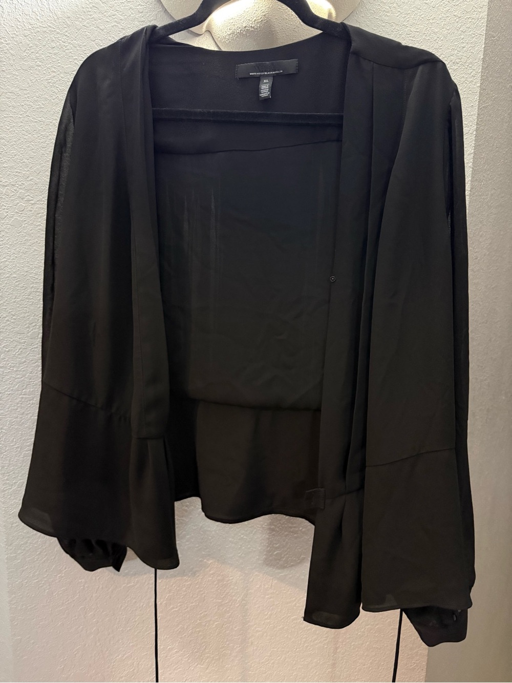 White House Black Market Black Sheer Open-Front Blouse